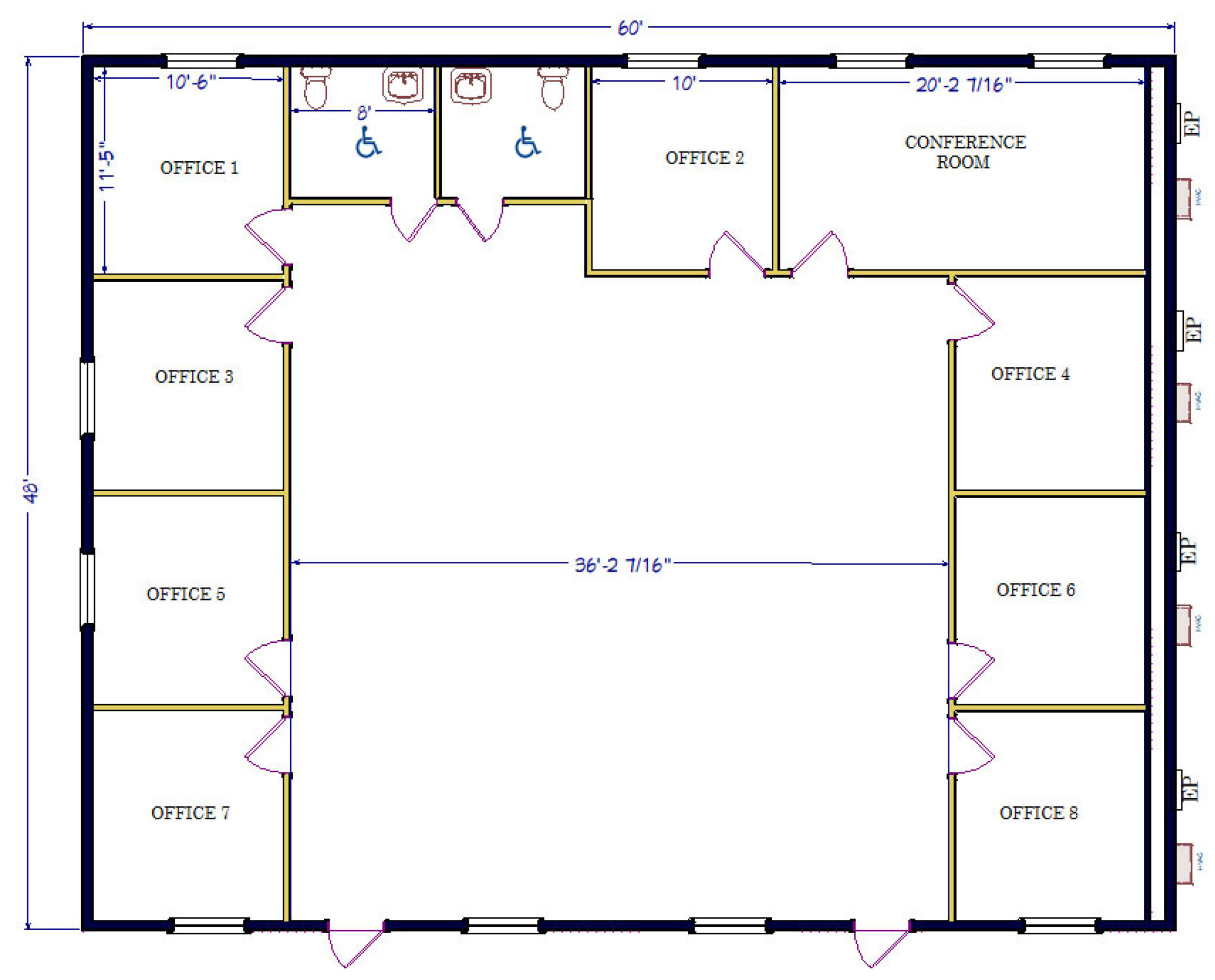 48x60 8 Office. 2 RR. CR. Floor Plan-1